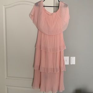 Pink, tiered off the shoulder dress